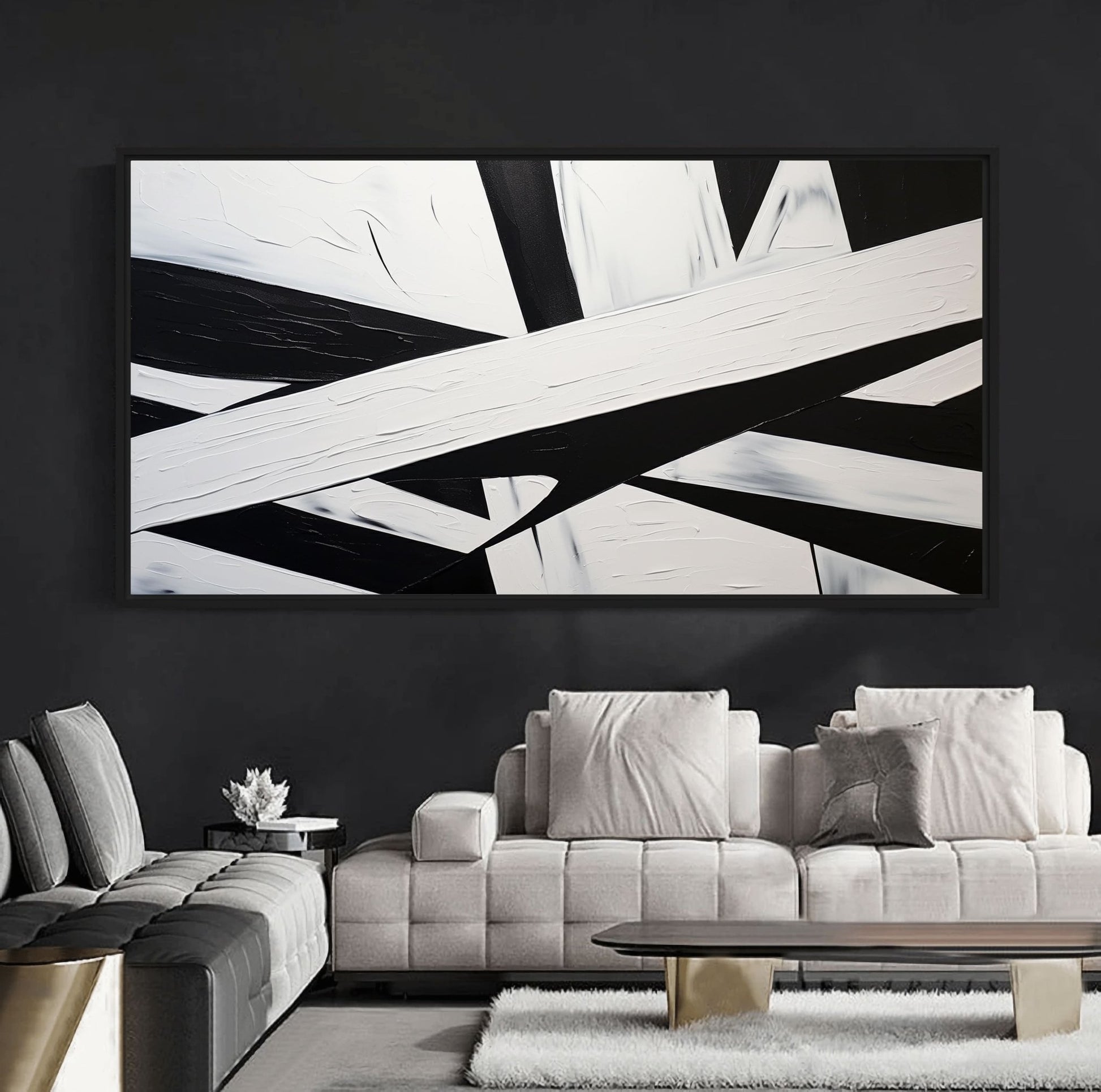 Black White Geometrical Art Framed Canvas