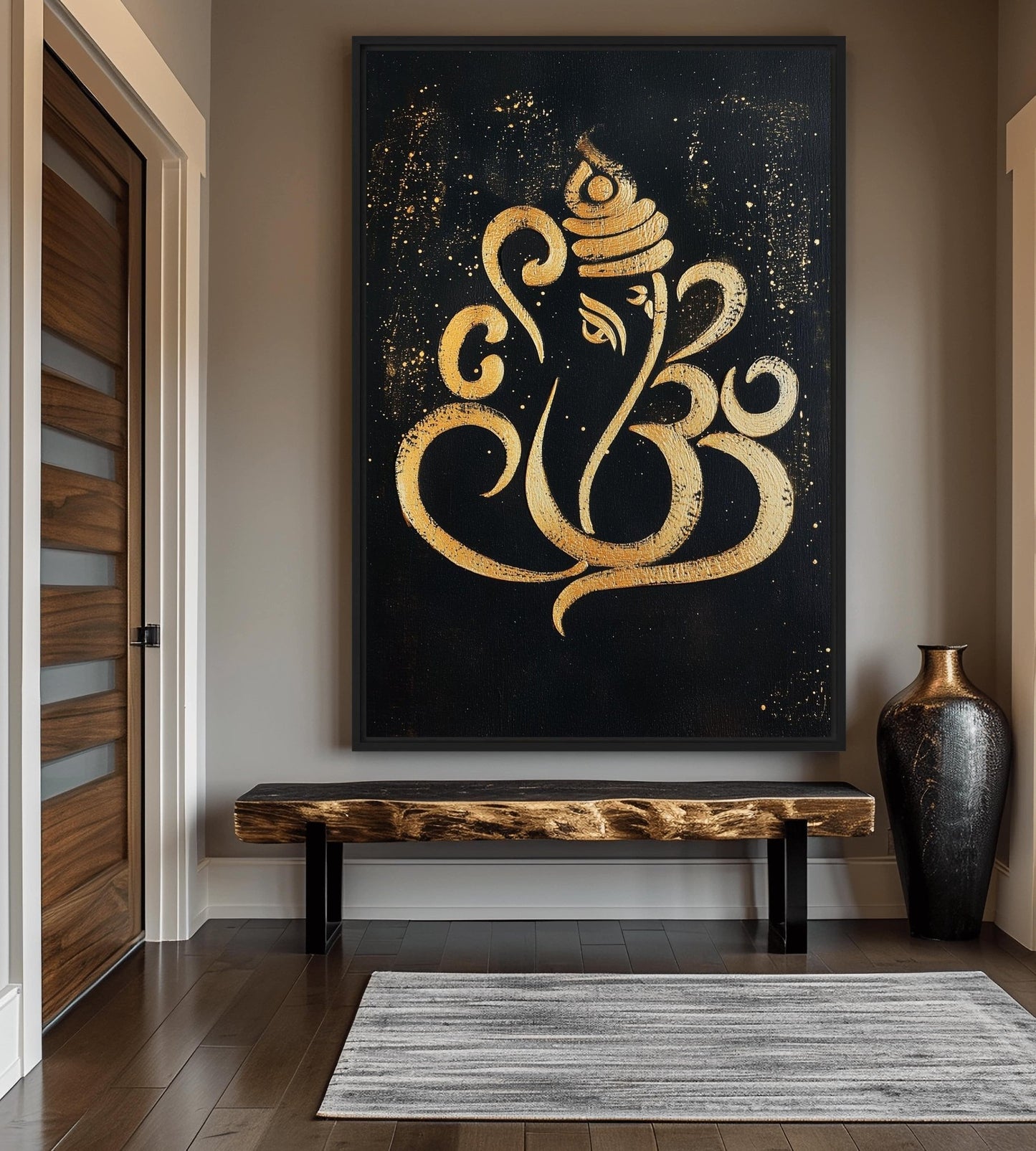 Ganesha Silhouette Spiritual Art Framed Canvas
