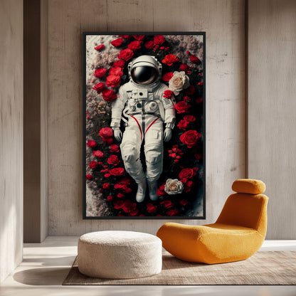 Astronaut In Flowers Framed Canvas