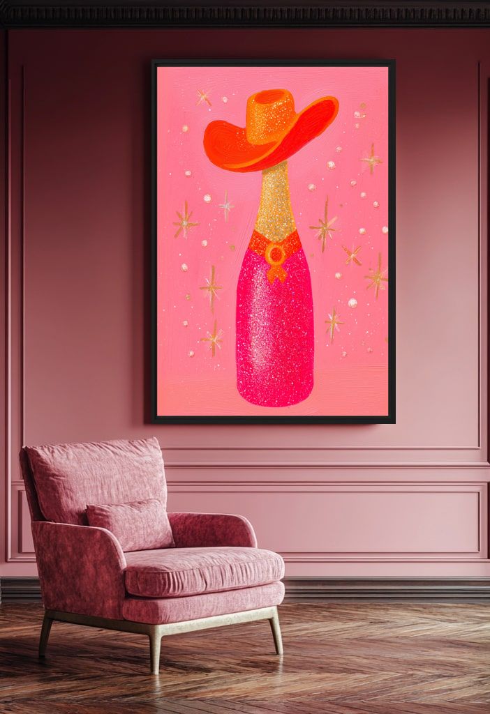 Glam Champagne Bottle Framed Canvas