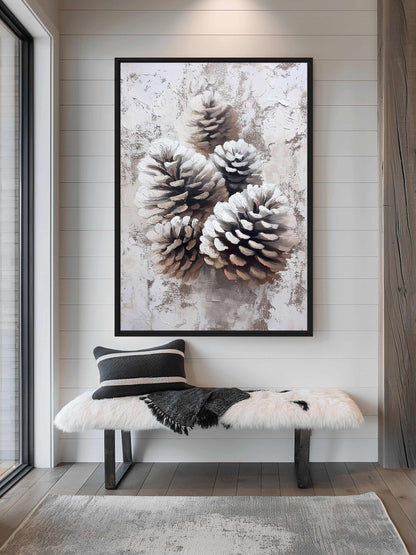 Pine Cones Winter Art Framed Canvas - PaintFu