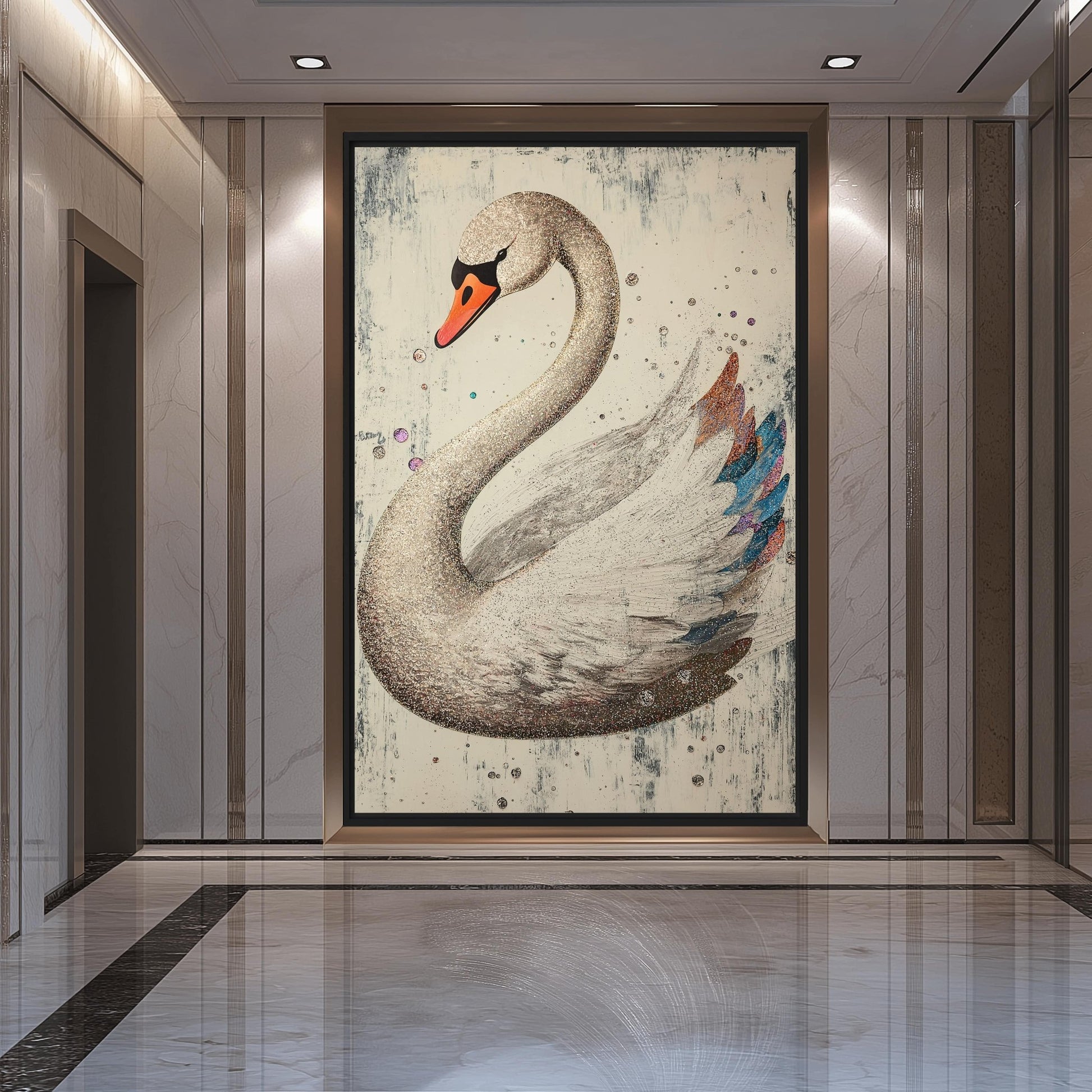 White Swan Modern Art Framed Canvas