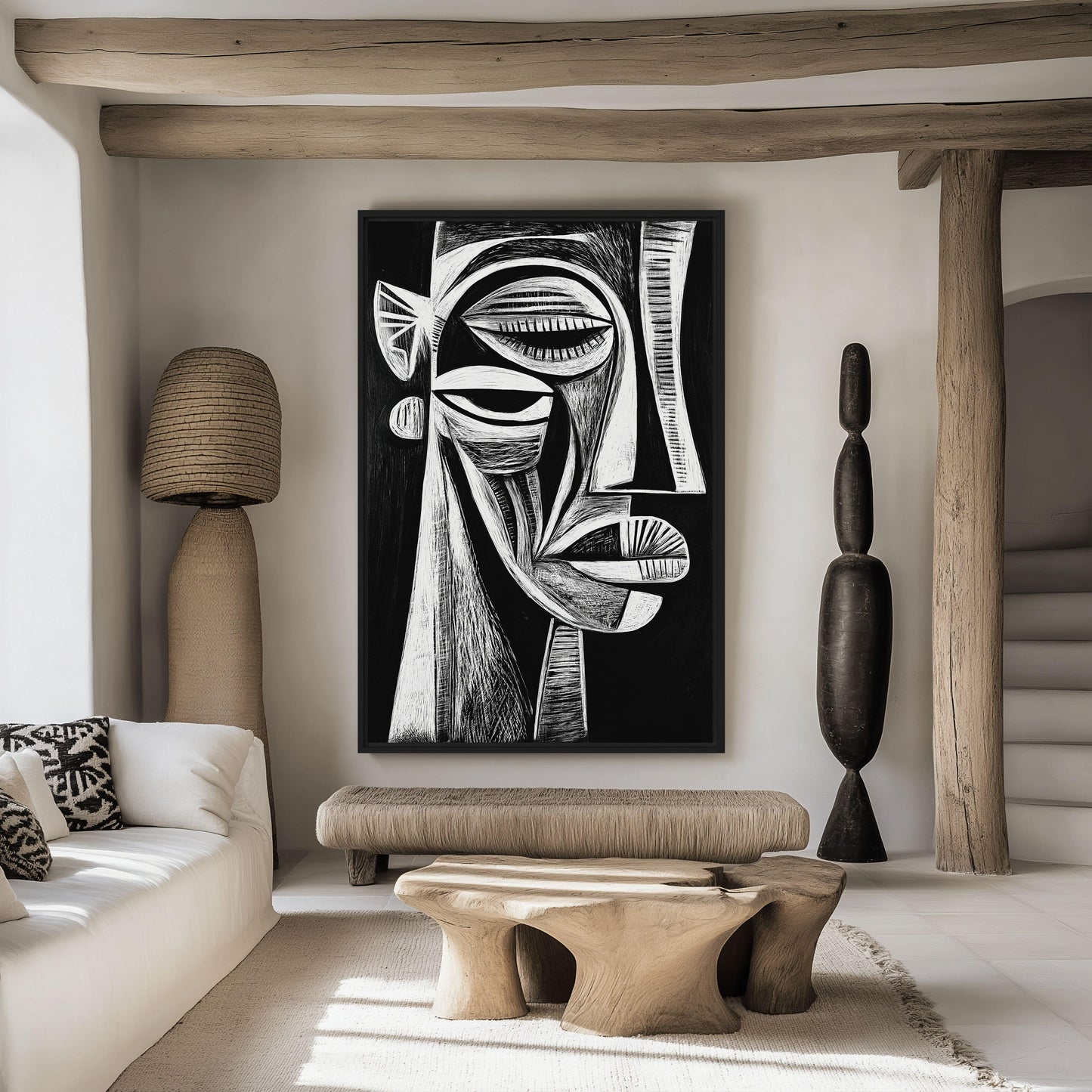 African Abstract Art Black & White Digital Print