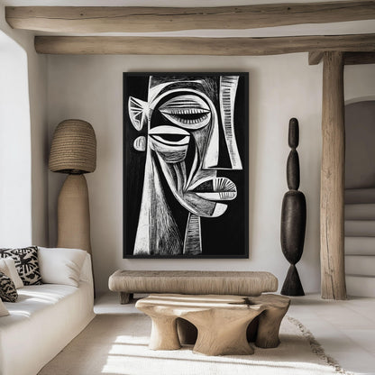 African Abstract Art Black & White Digital Print