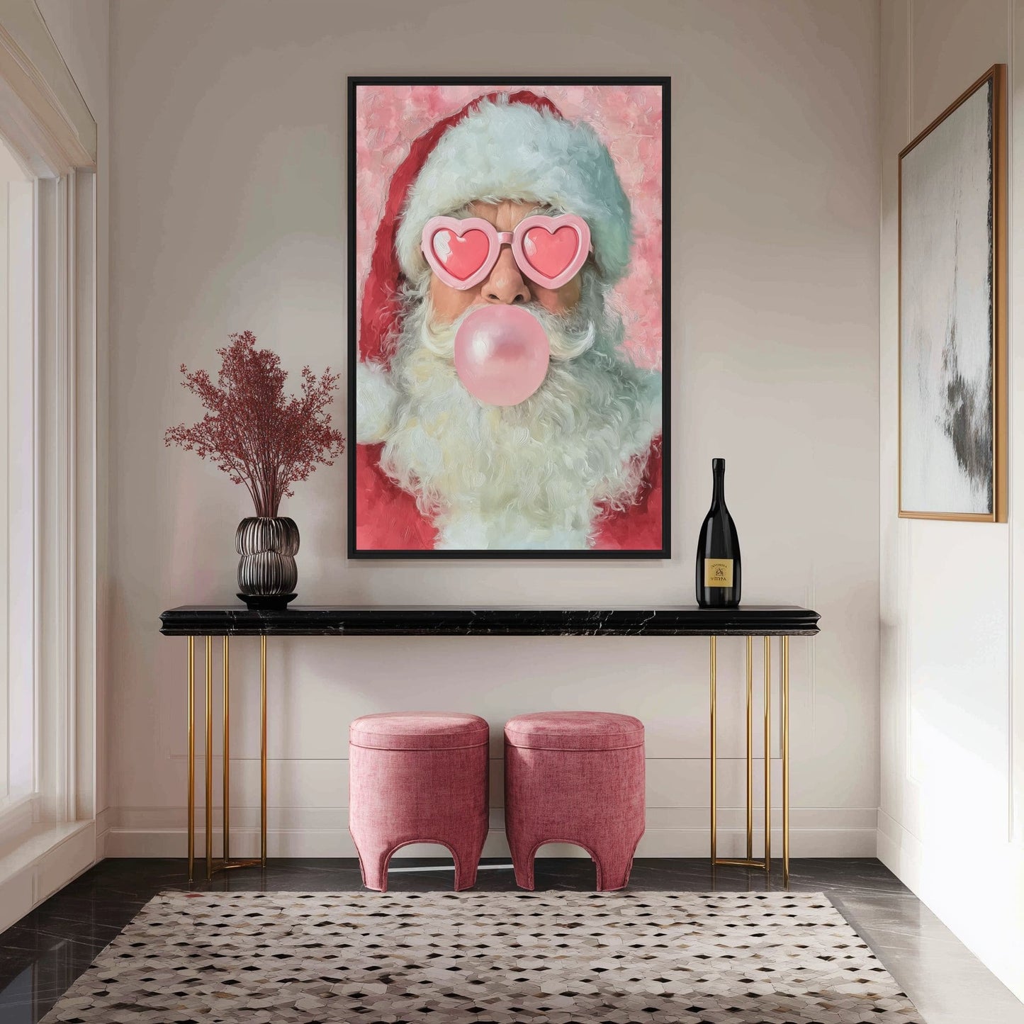 Santa Blowing Bubble Gum Framed Canvas