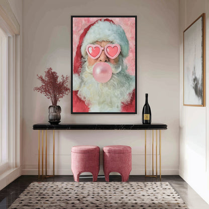 Santa Blowing Bubble Gum Framed Canvas - PaintFu