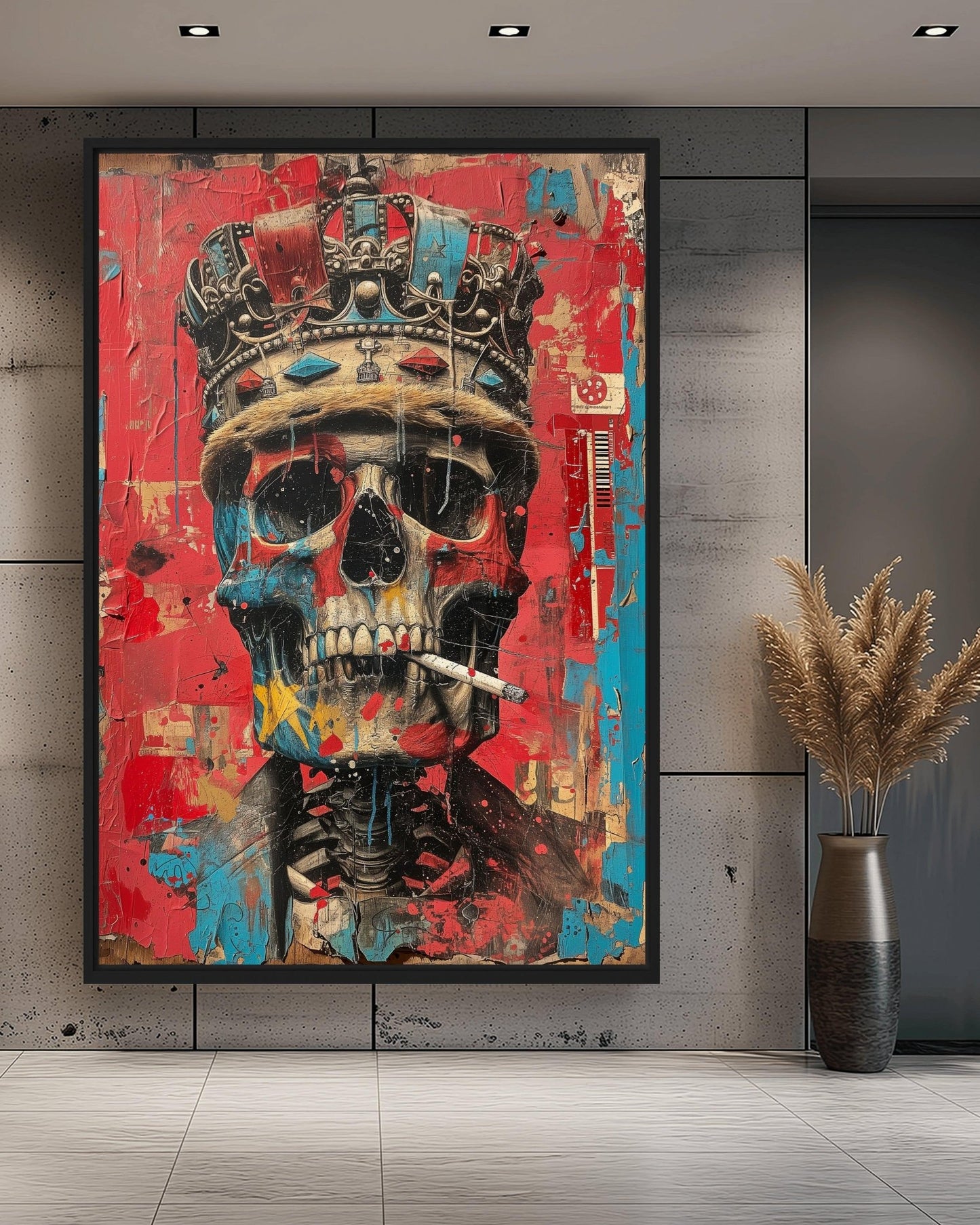 Skull In Crown Surreal Art Framed Canvas