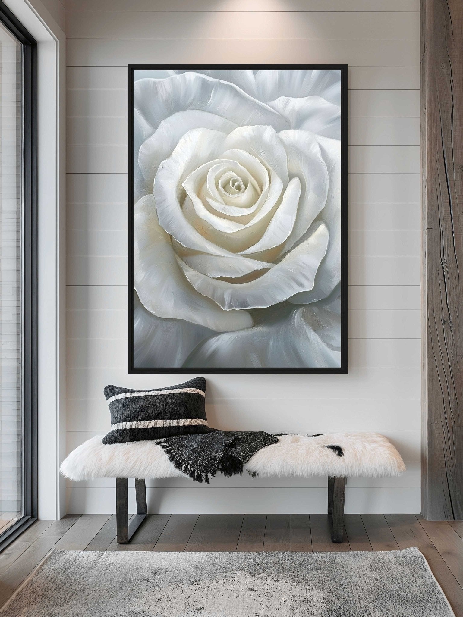 White Rose Floral Art Framed canvas - PaintFu