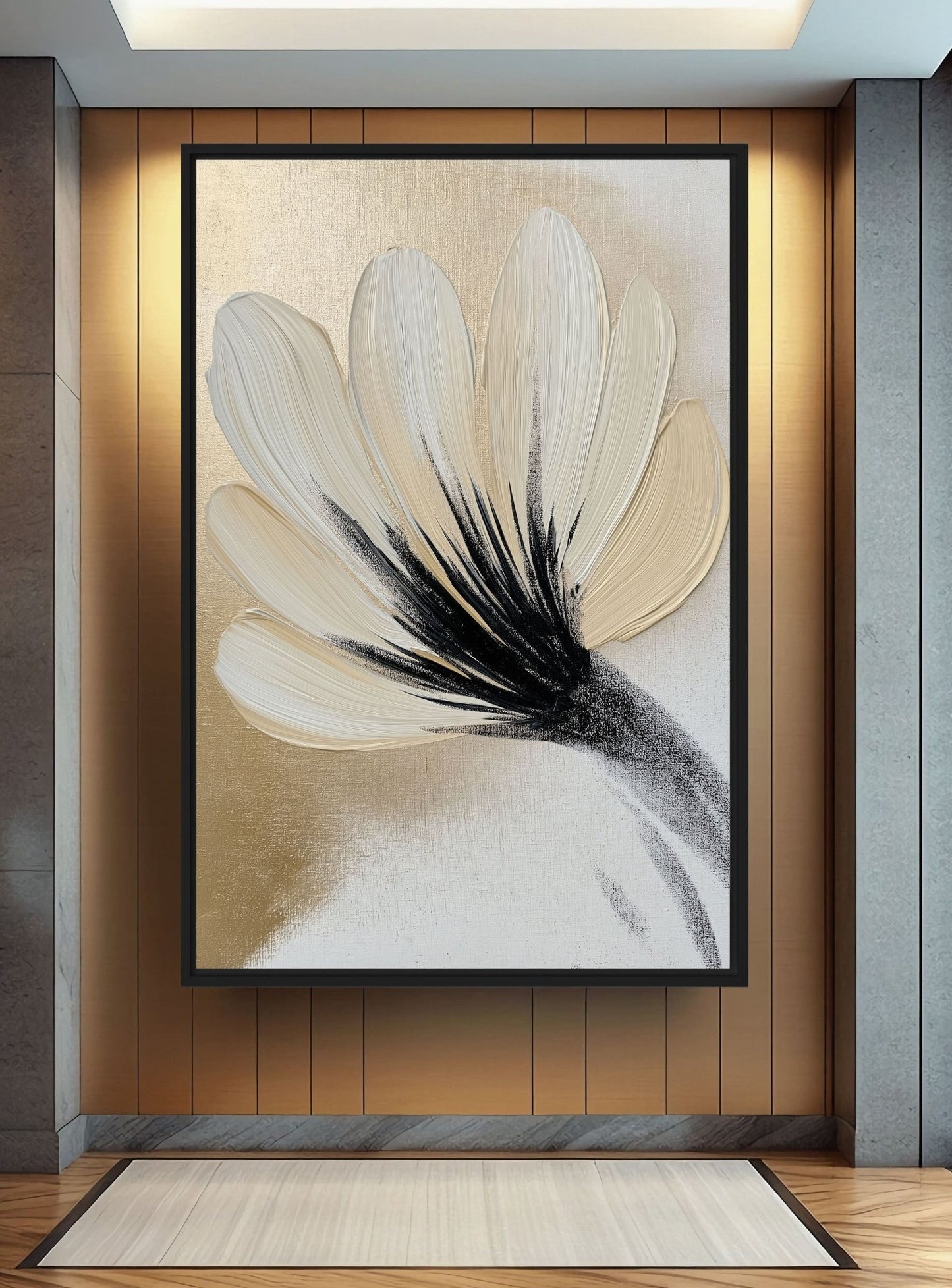 Golden Flower Brushstroke Art Digital Print