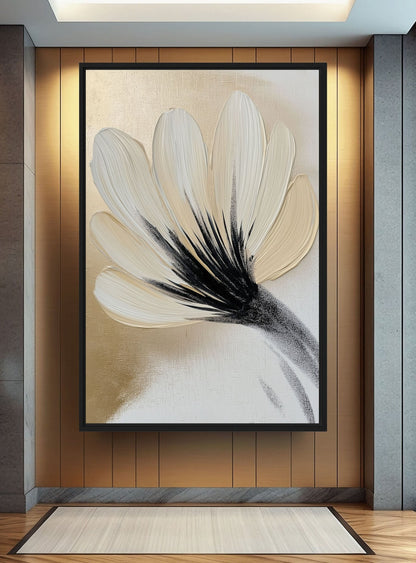 Golden Flower Brushstroke Art Canvas Print Detail | PaintFu
