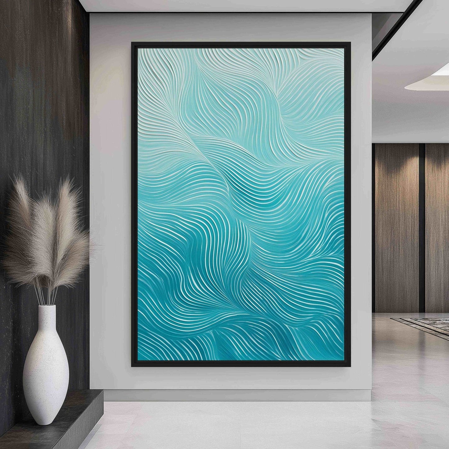 Abstract Teal Wave Digital Print - PaintFu