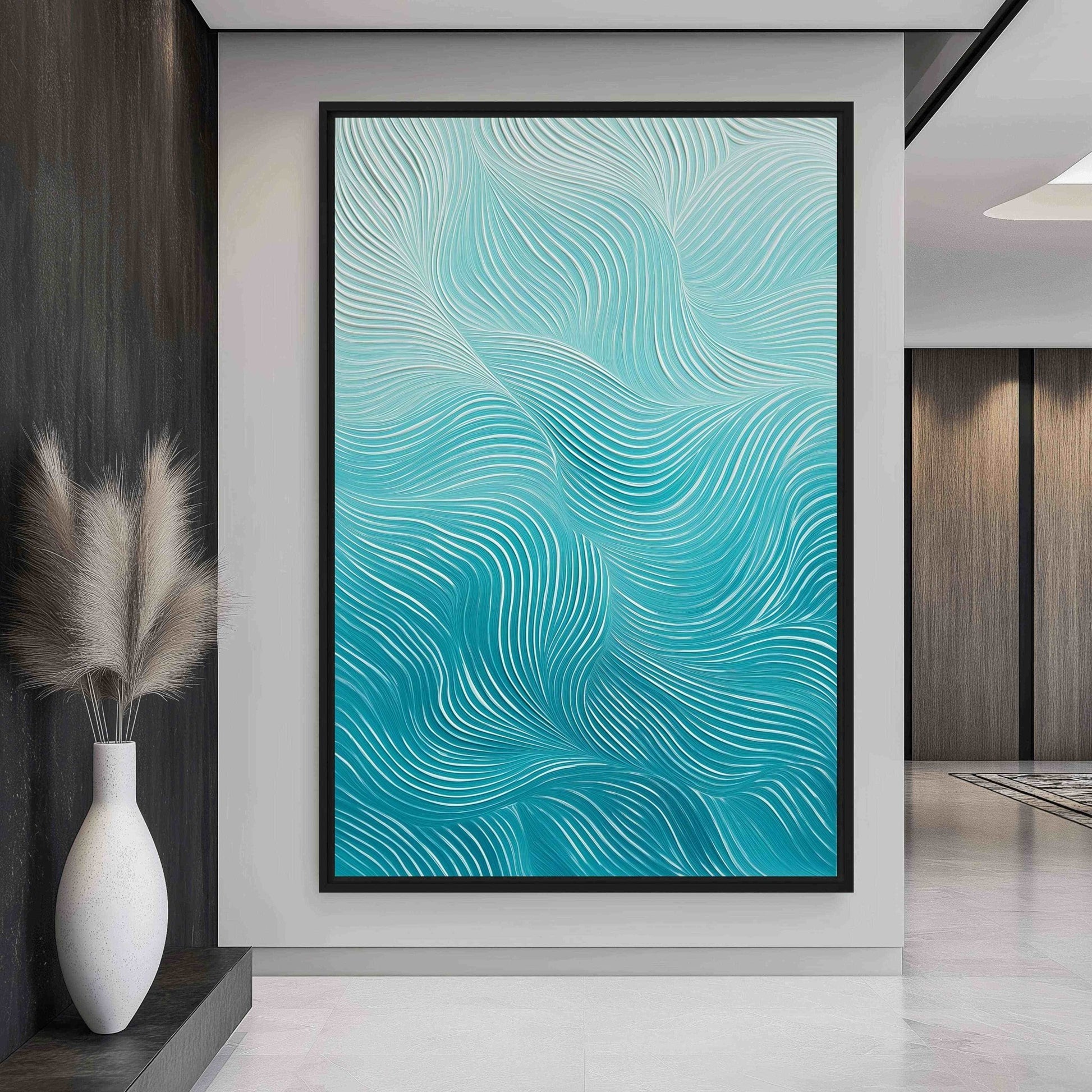 Abstract Teal Wave Digital Print - PaintFu