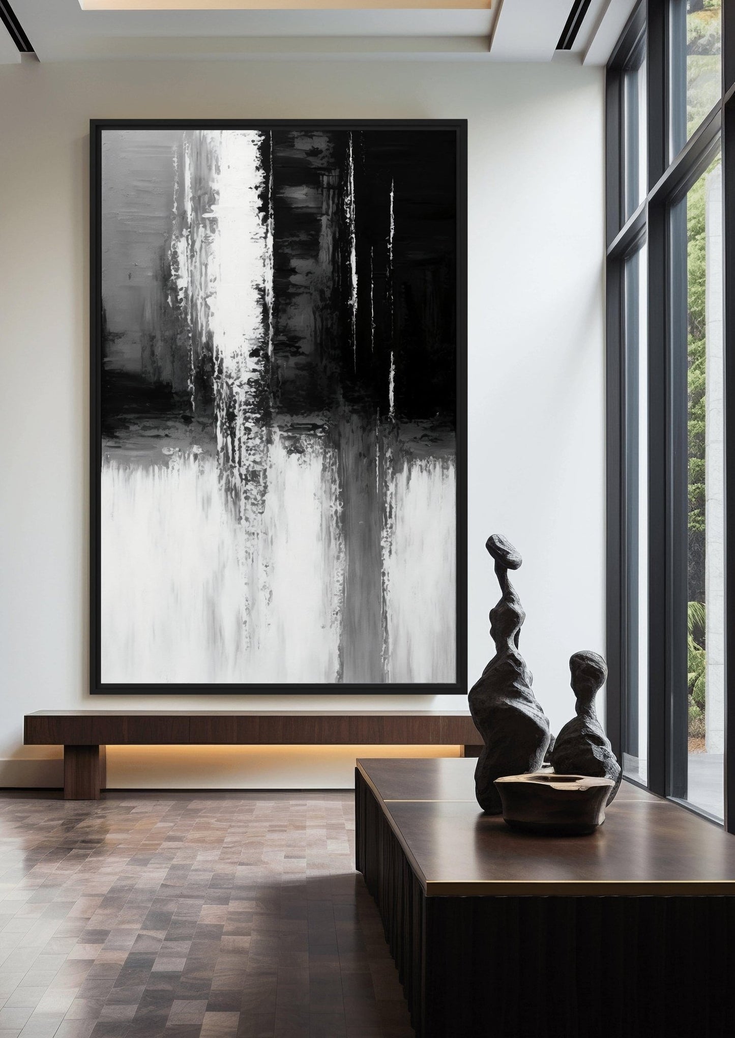 Black White Grey Abstract Art Framed Canvas