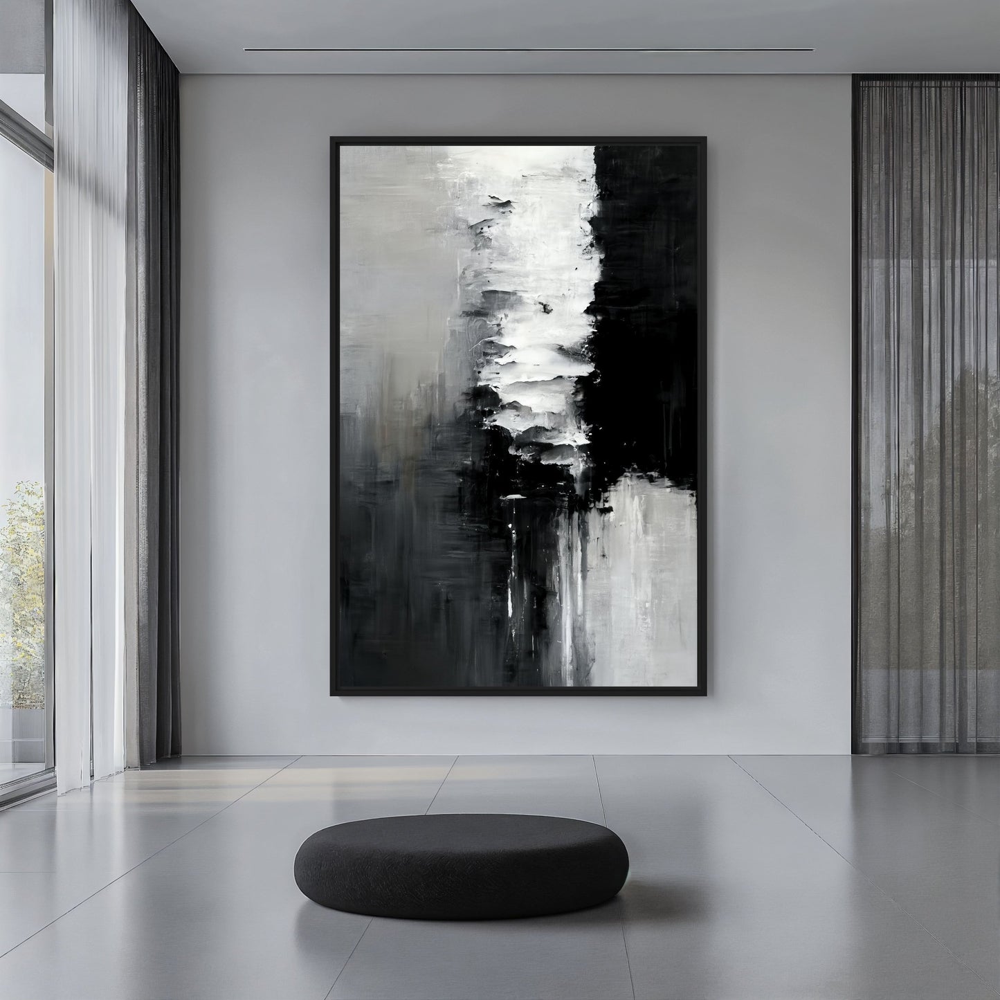 Black White Abstract Art Framed Canvas
