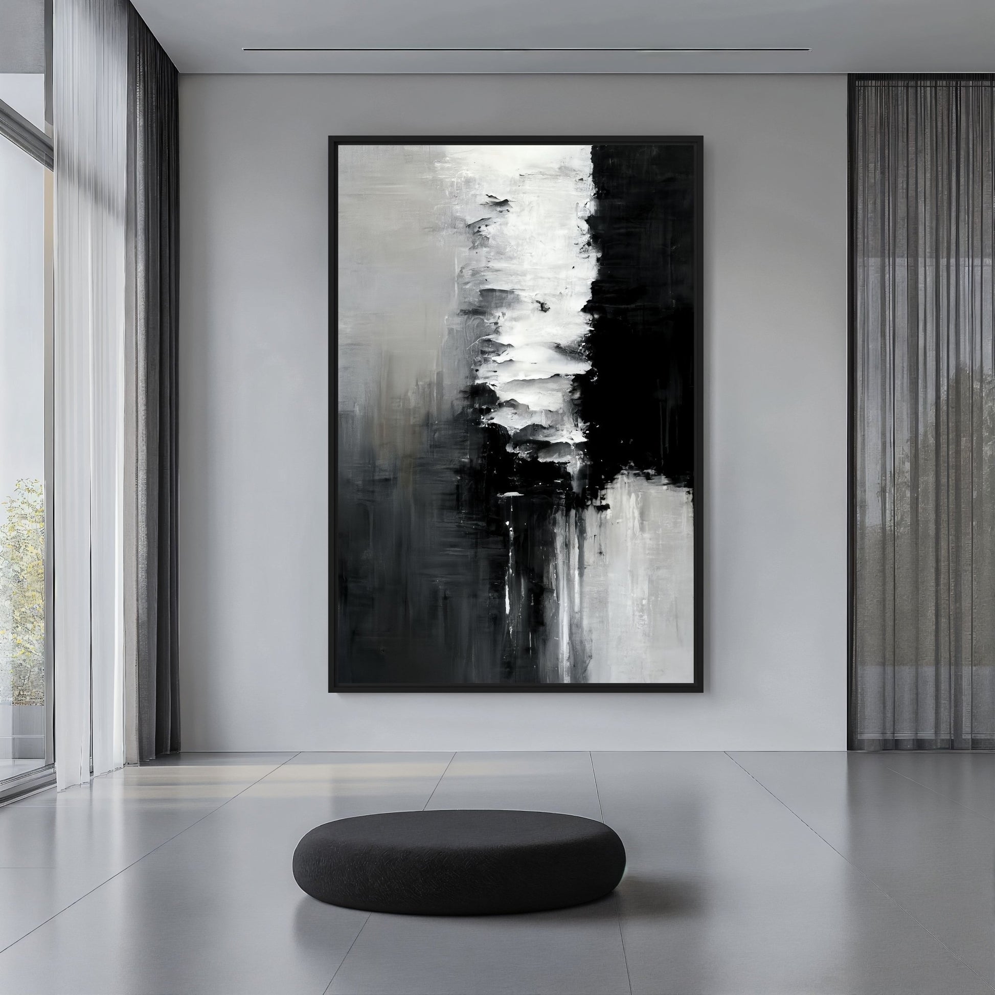 Black White Abstract Art Framed Canvas
