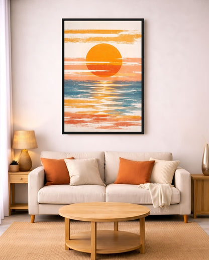 Retro Ocean Sunset Art Framed canvas - PaintFu