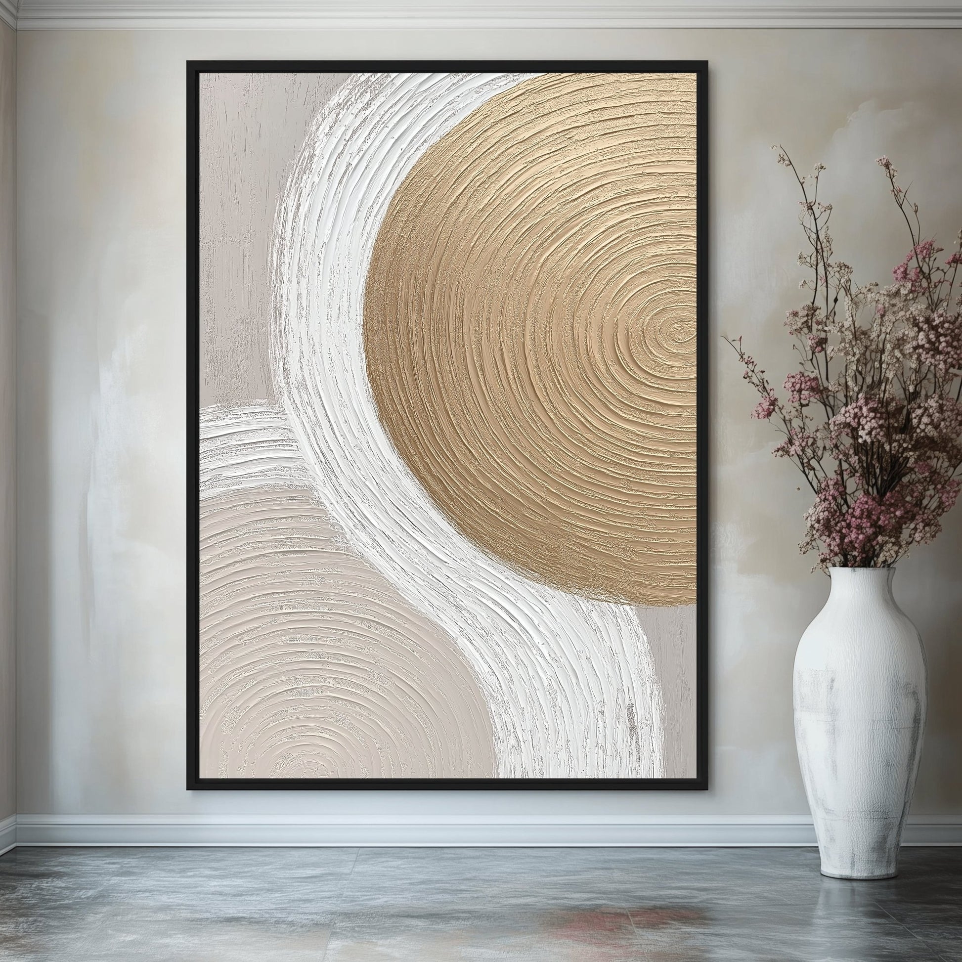 Beige and Gold Modern Art Framed Canvas