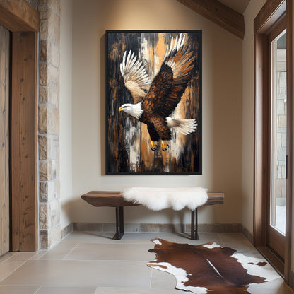Bald Eagle Rustic Art Framed Canvas - PaintFu