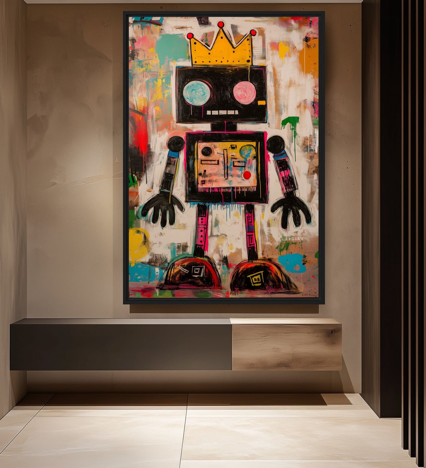 Robot Graffiti Art Framed Canvas