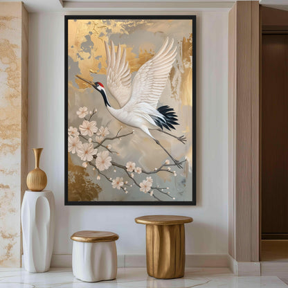 Crane Vintage Japanese Art Canvas Print Detail | PaintFu