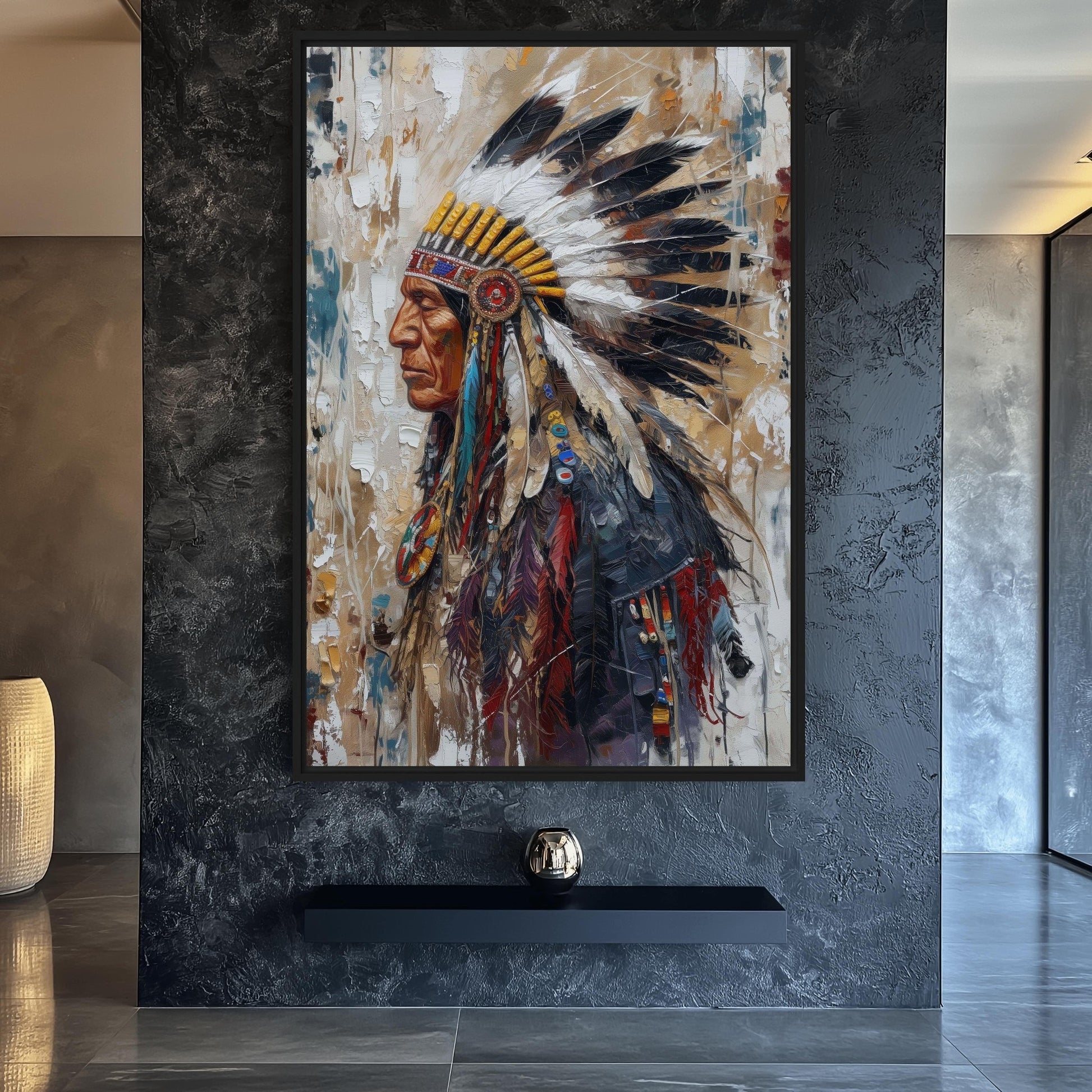 Chief Native American Art Framed Canvas