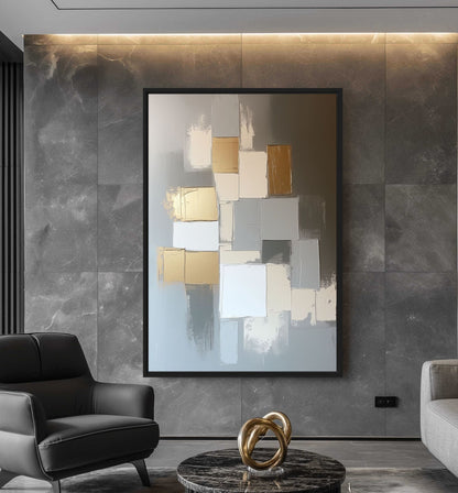 Gold Beige & Grey Geometric Art Framed Canvas - PaintFu