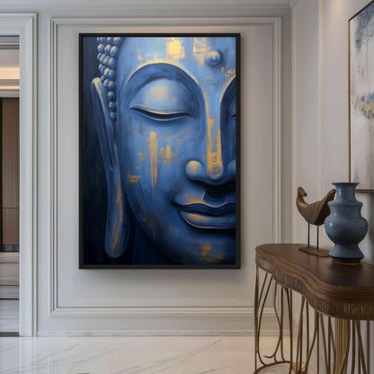 Blue Buddha Spiritual Art Framed Canvas - PaintFu