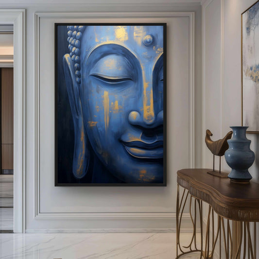 Blue Buddha Spiritual Art Framed Canvas - PaintFu