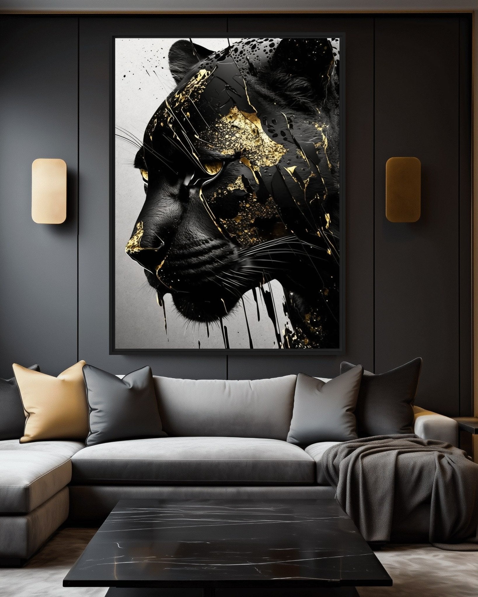 Black Panther In Gold Framed Canvas