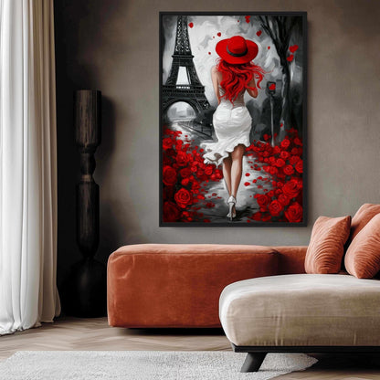 Woman In Paris Romantic Art Framed Canvas - PaintFu