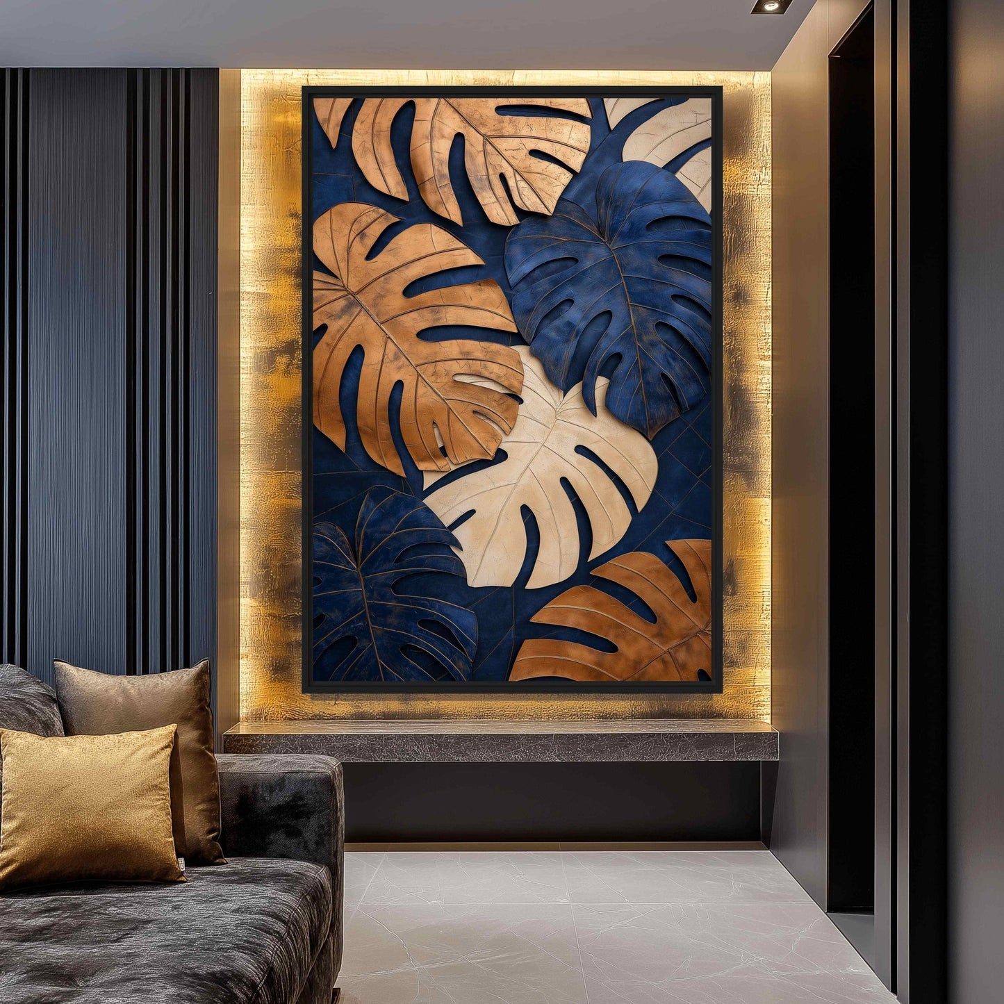 Monstera Leaf Botanical Art Framed Canvas