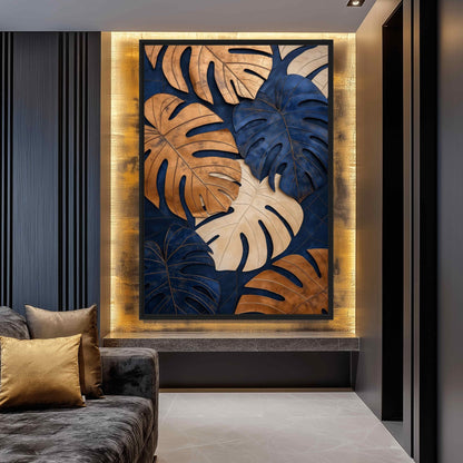 Monstera Leaf Botanical Art Canvas Print Detail | PaintFu