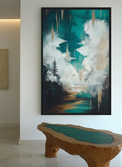 Teal & Gold Abstract Landscape Canvas Print Detail | PaintFu