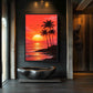 Palm Tree Sunset Coastal Art Framed canvas - PaintFu