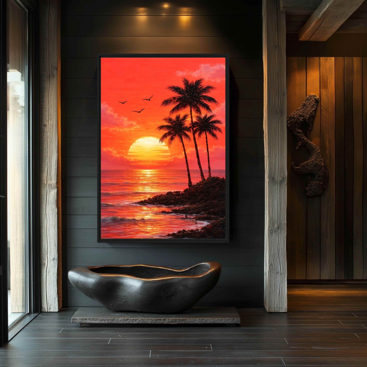Palm Tree Sunset Coastal Art Framed canvas - PaintFu
