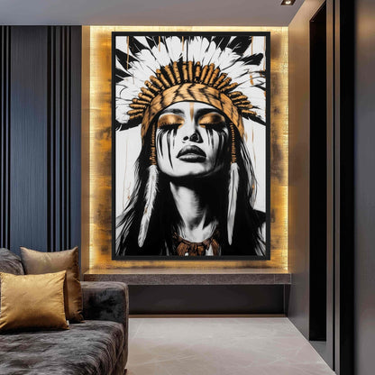 Native American Woman Portrait Framed Canvas - PaintFu