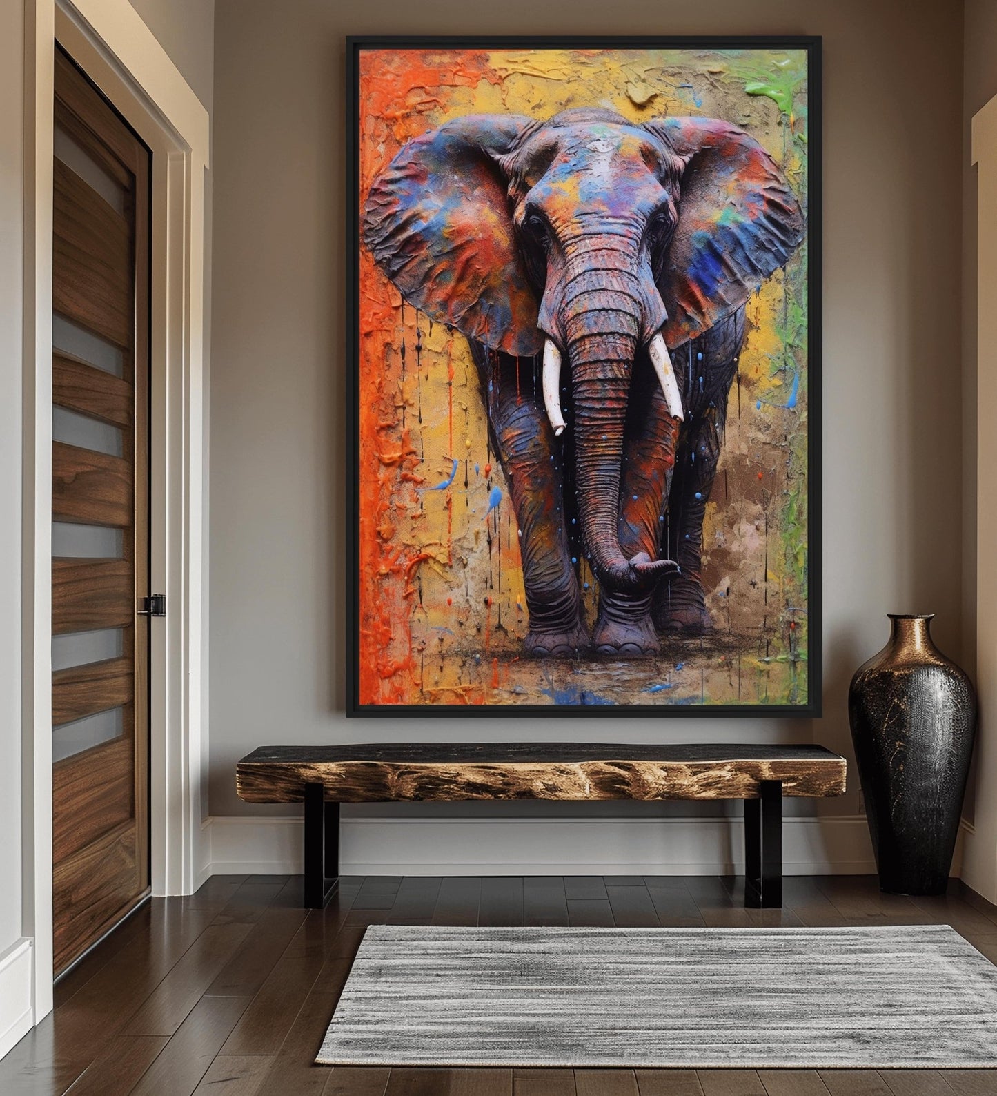 Colorful Elephant Framed Canvas