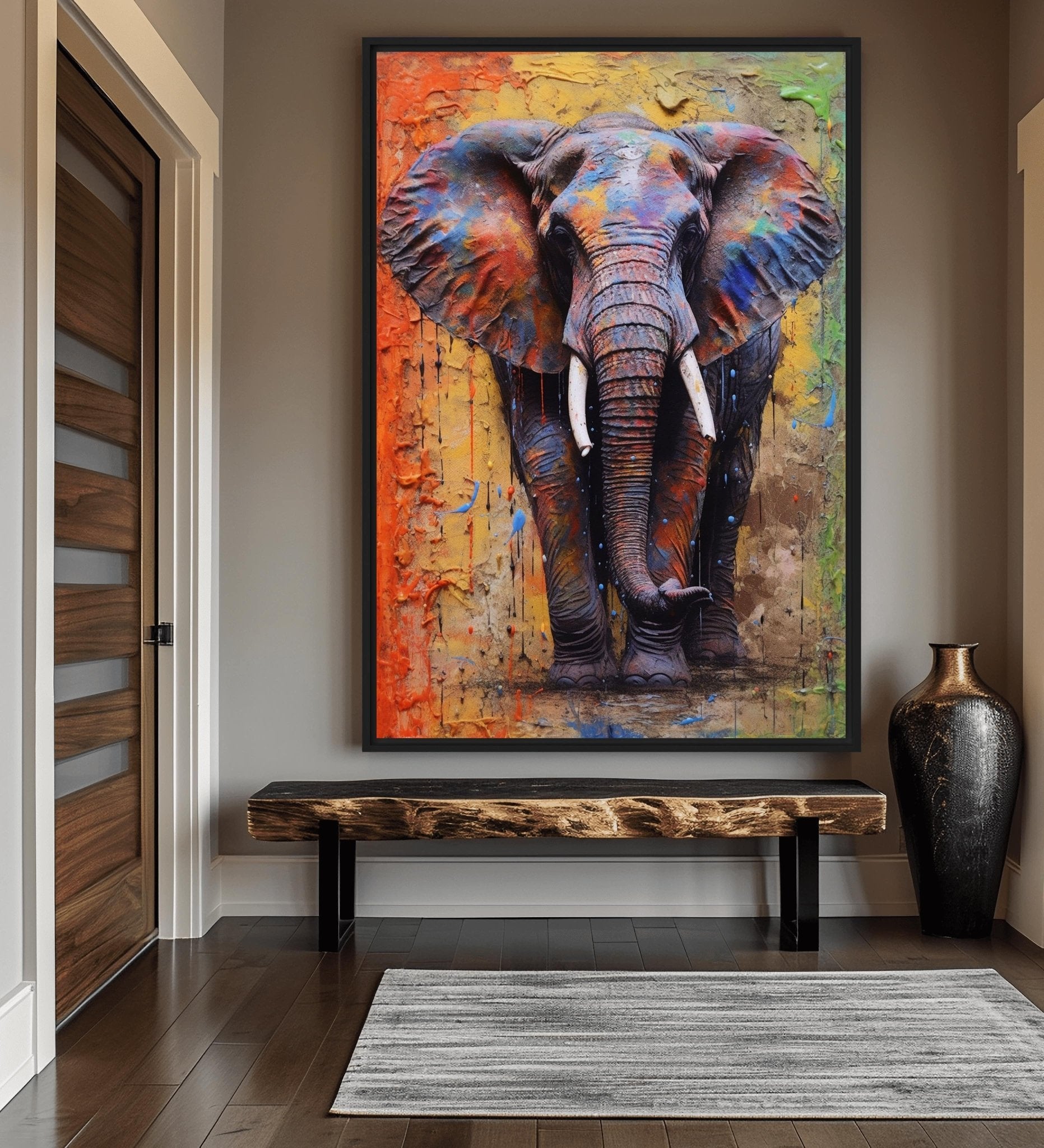 Colorful Elephant Framed Canvas