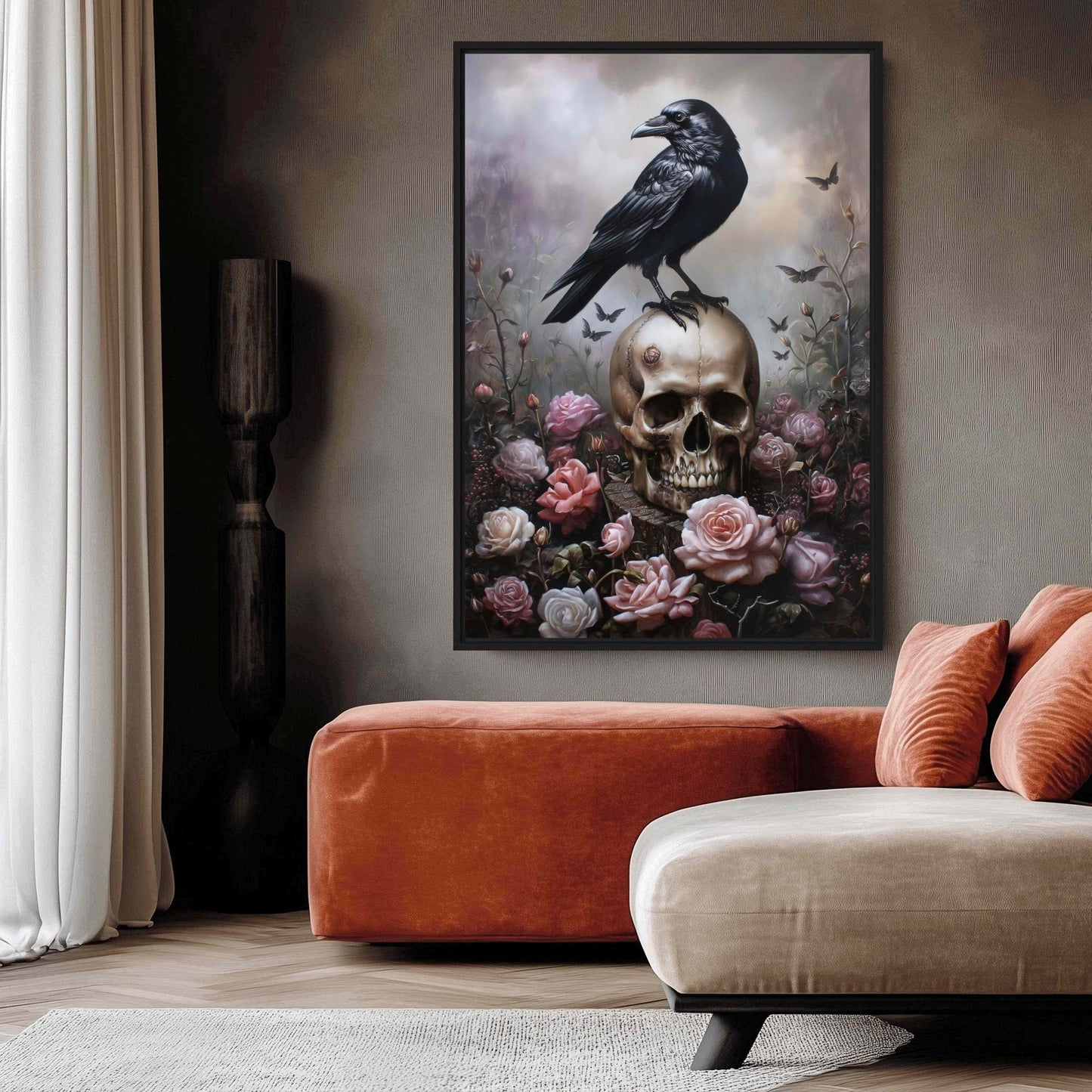 Raven & Skull Gothic Art Framed Canvas