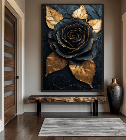 Black & Gold Rose Floral Art Digital Print