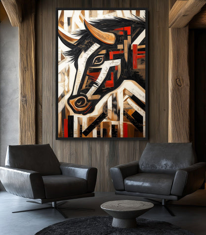 Bull Abstract Art Framed Canvas - PaintFu