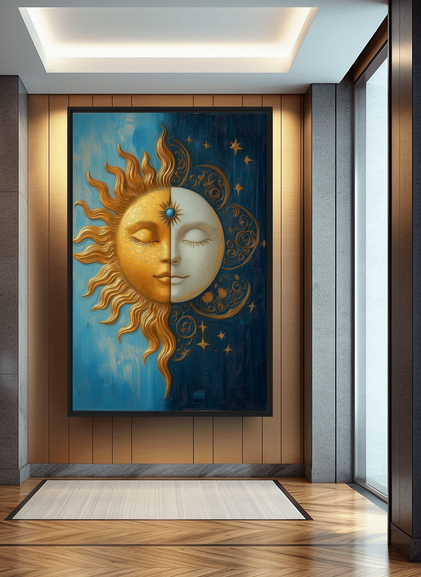 Sun and Moon Celestial Art Framed Canvas