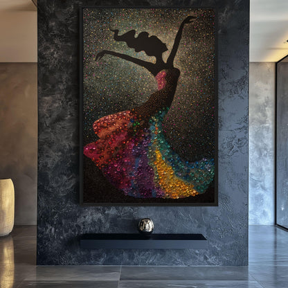Dancing Woman In A Diamond Dress Framed Canvas