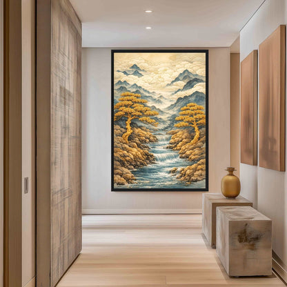 Waterfall Japanese Art Framed Canvas - PaintFu