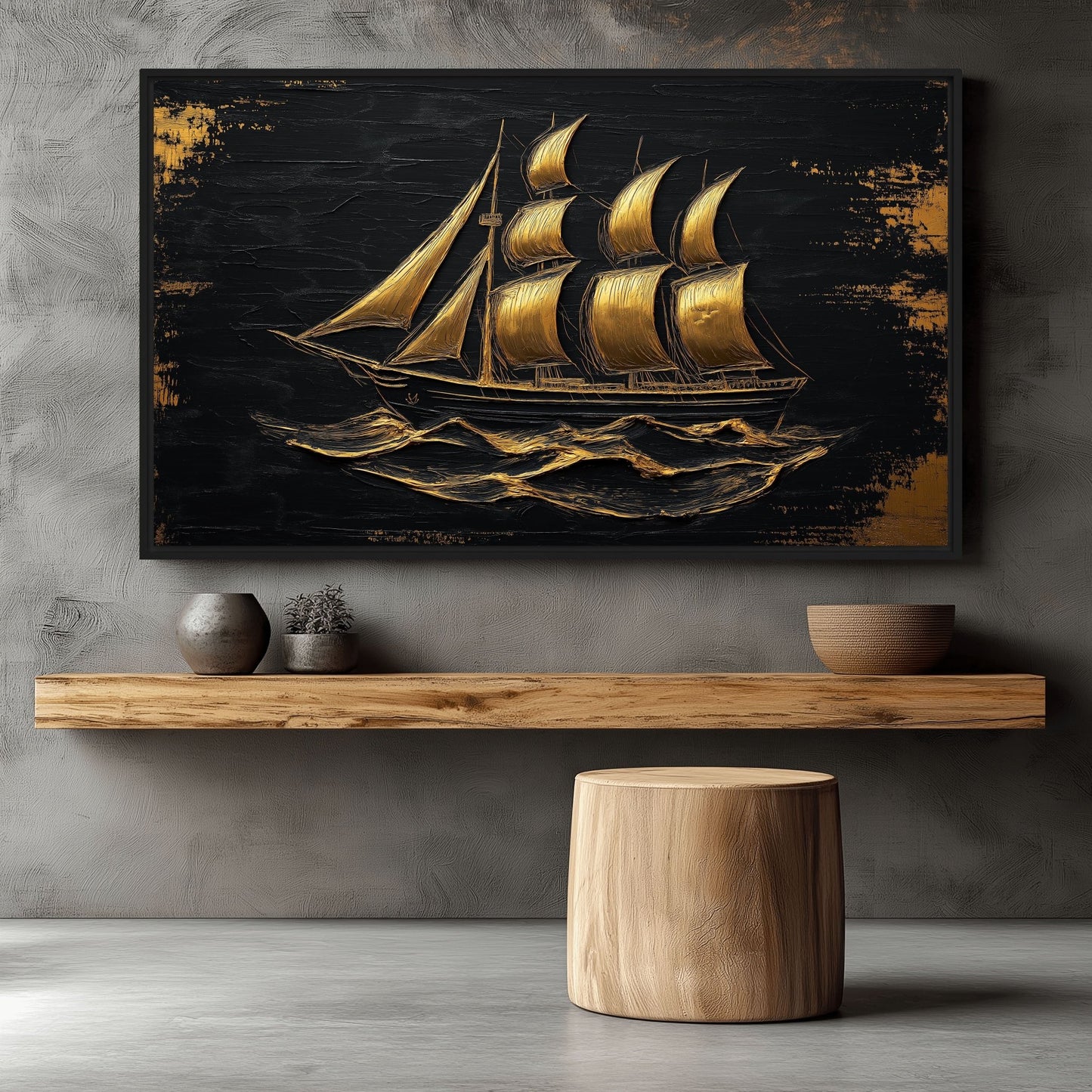 Sail Ship Nautical Art Framed Canvas