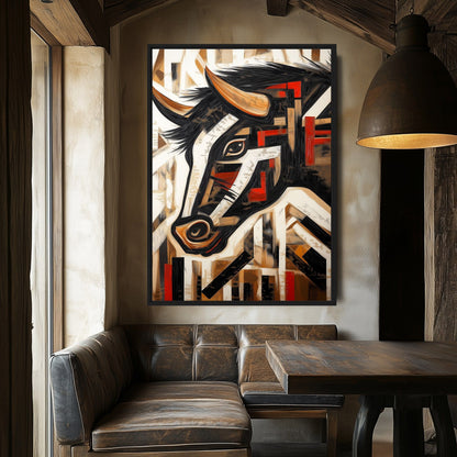 Bull Abstract Art Framed Canvas - PaintFu
