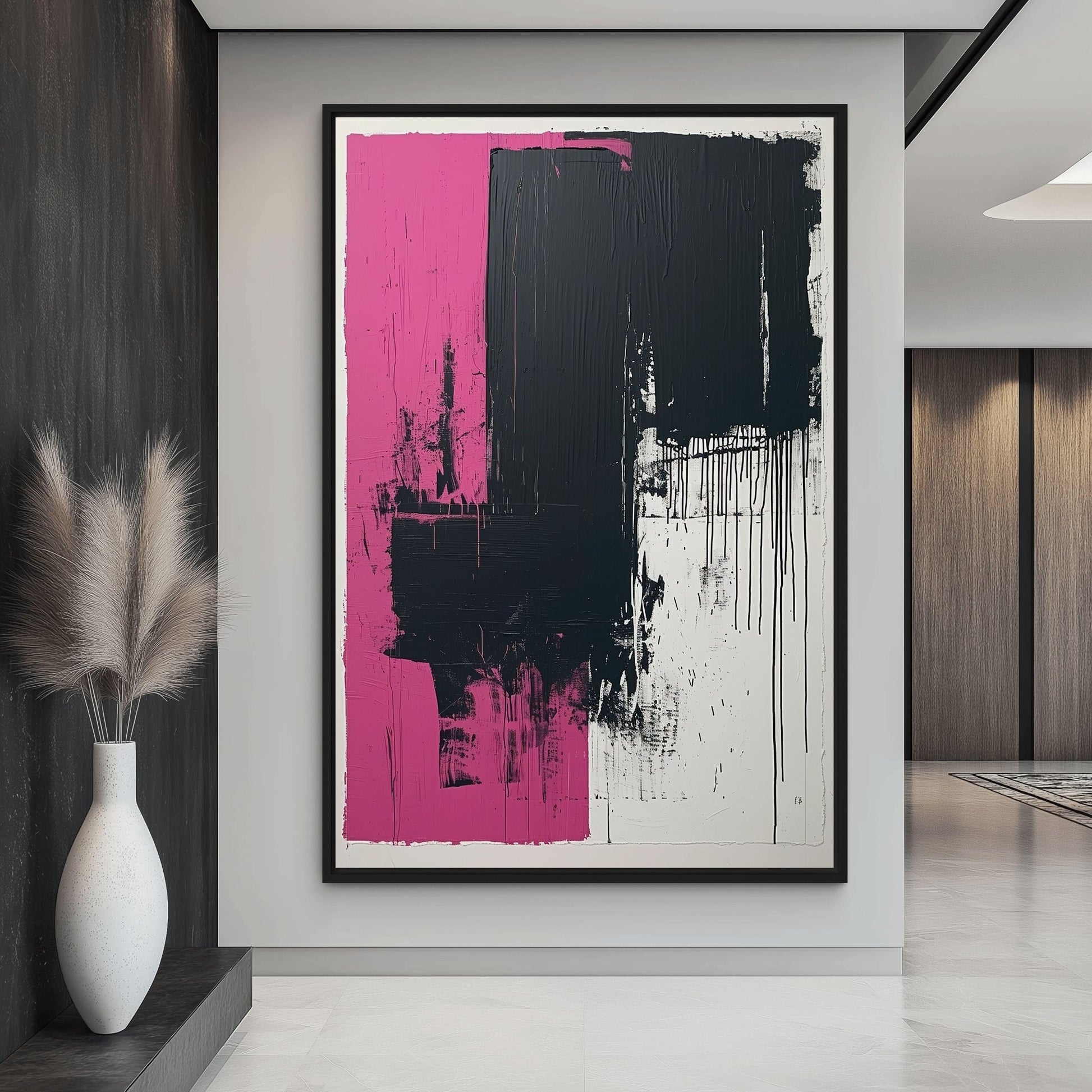 Pink Black Modern Art Framed Canvas