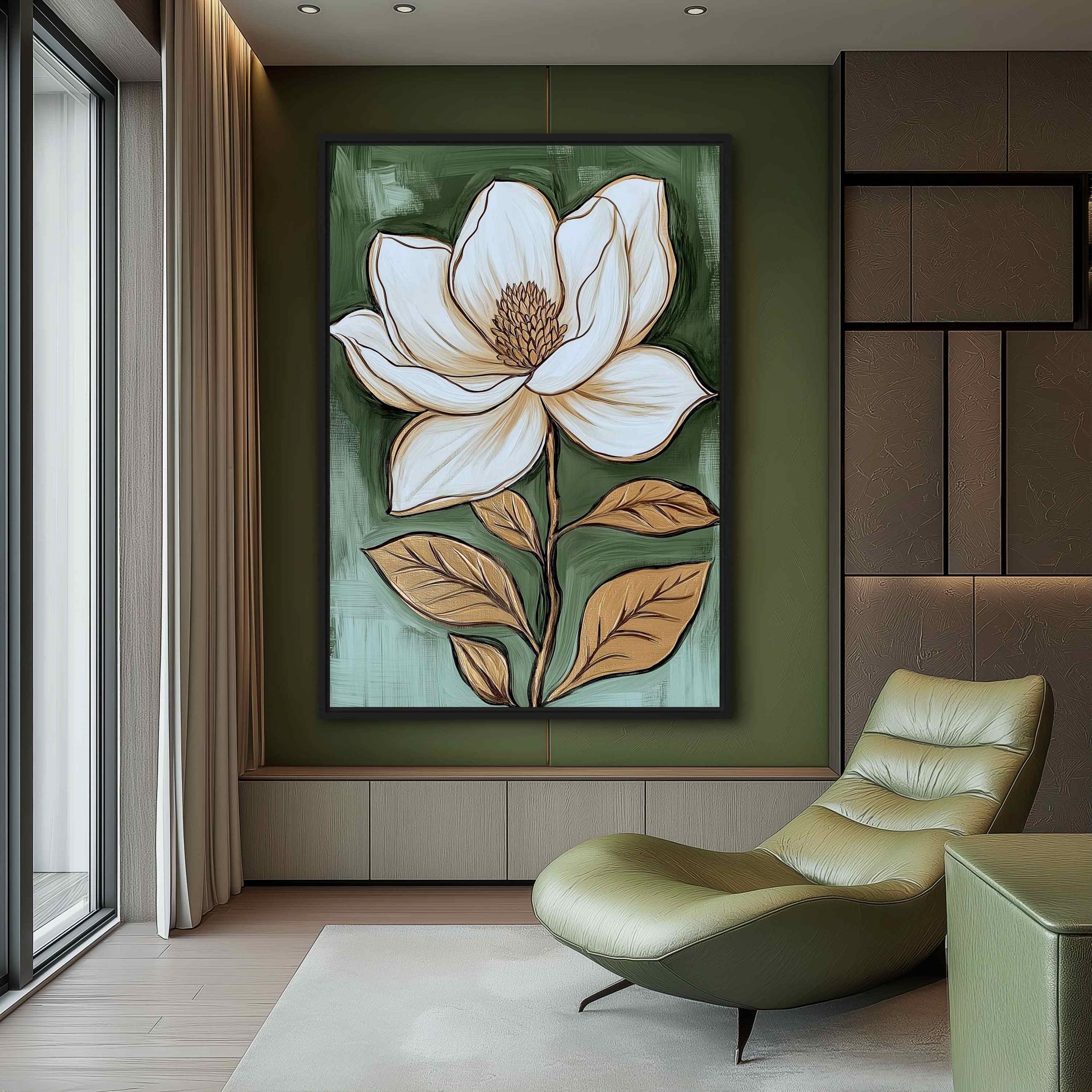 White Magnolia Flower Modern Art Framed canvas - PaintFu