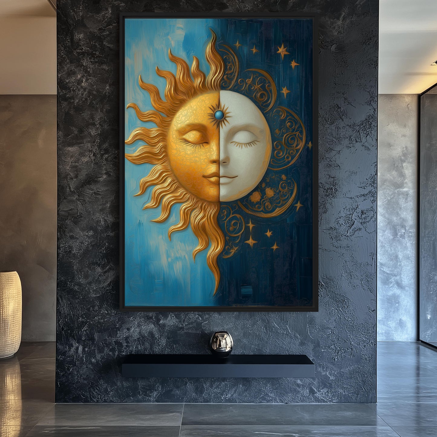 Sun and Moon Celestial Art Framed Canvas