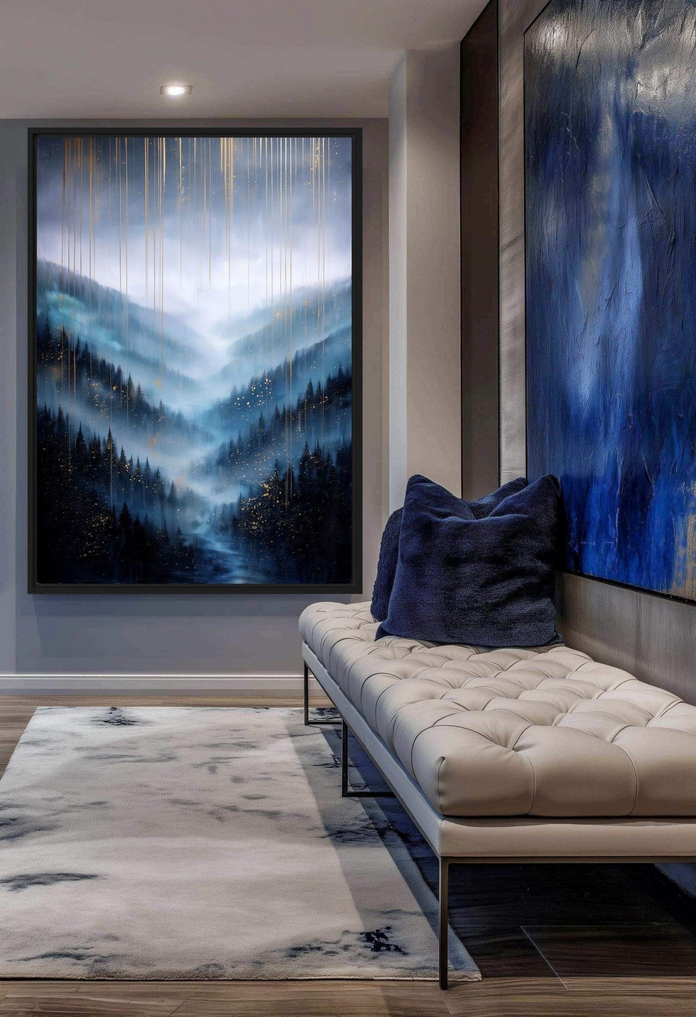 Blue Misty Forest Landscape Art Framed Canvas - PaintFu